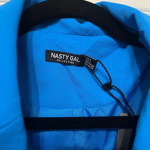 NWT Nasty Gal feather sleeve blazer romper‎ blue 4 - Picture 3 of 6